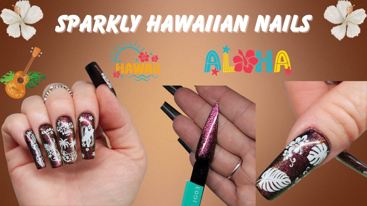 Sparkly Hawaiian Nails 🌺 🌴 | Easy Simple Nails | Born Pretty Gel Polish | Stamping #simplenails