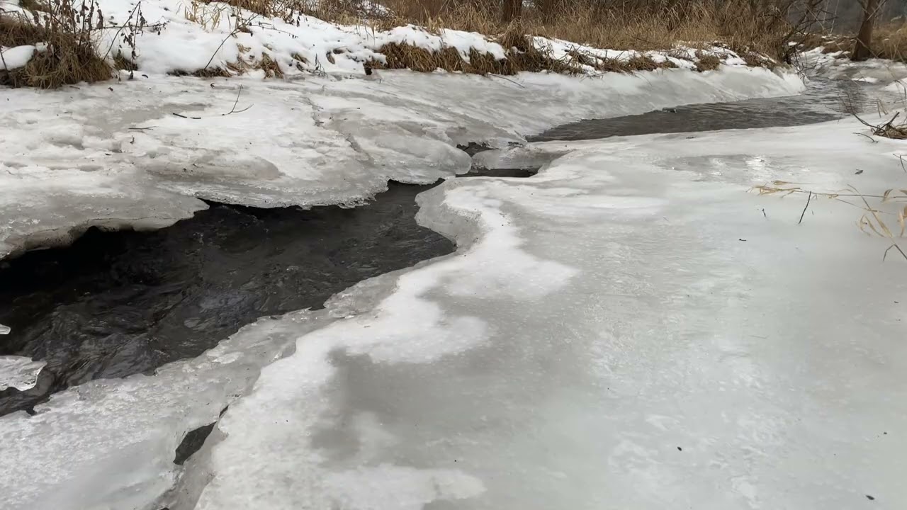 Winter Stream Under Ice | Natural Water Sounds for Relaxation & Focus