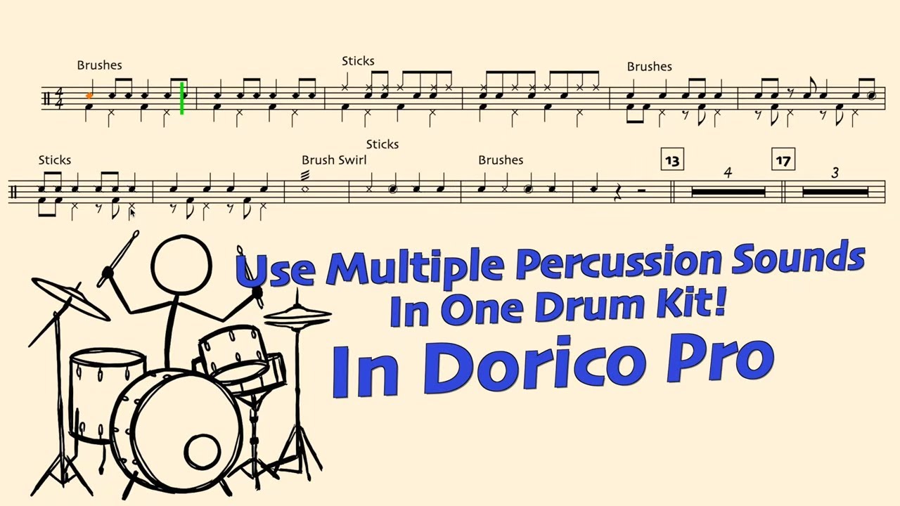 Drum Set with Sticks and Brushes in Dorico Pro