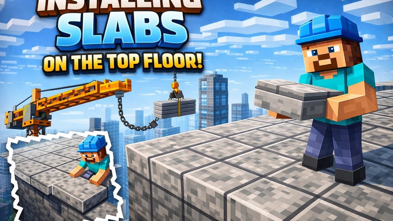 Installing a slab on the last surfaces of a skyscraper in Minecraft