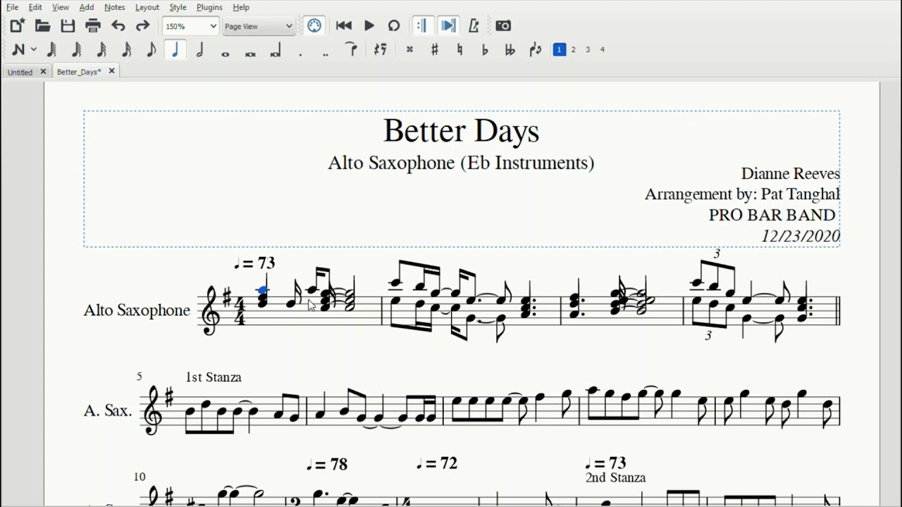 Better Days (Dianne Reeves) Alto Saxophone Playalong
