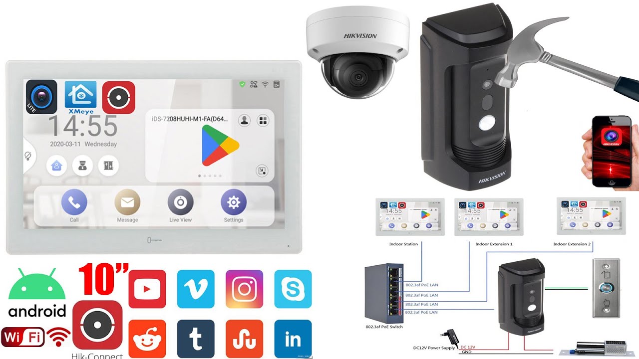 Русское меню Hikvision DS-KB8113-IME1+Android DS-KH9510-WTE1(B)+POE Видеодомофон Комплект тест