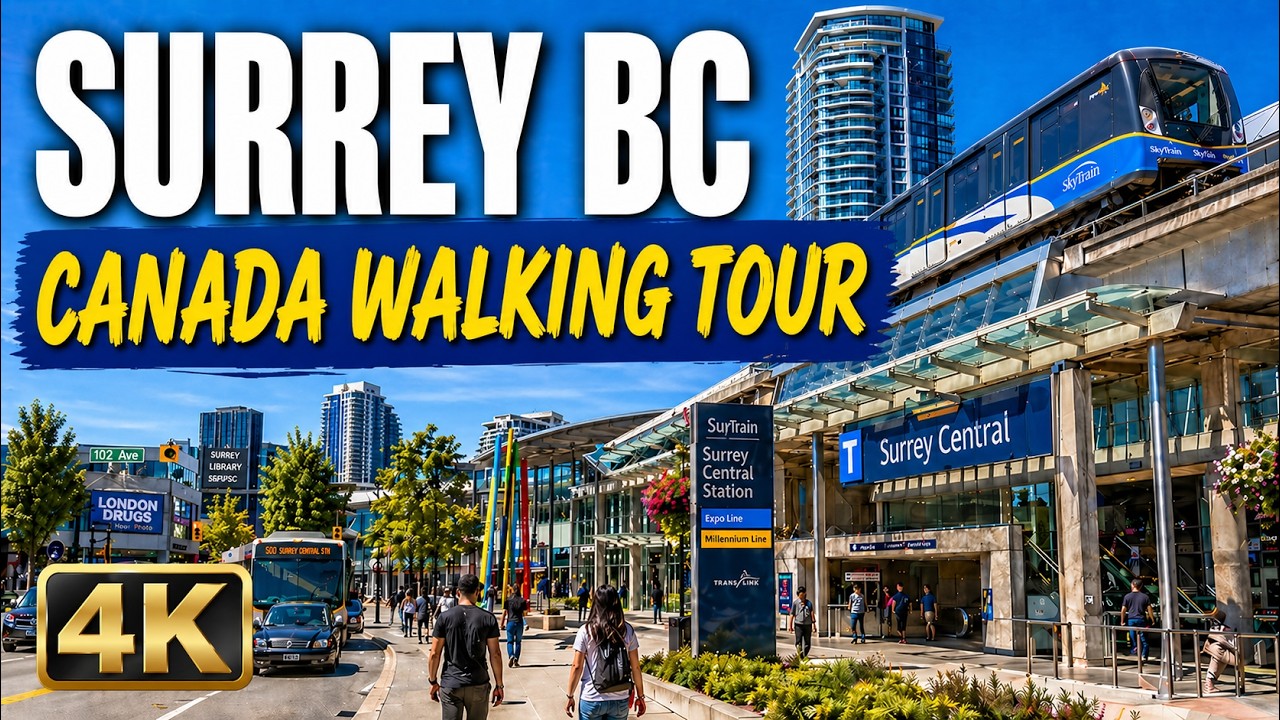 🇨🇦 Surrey BC Canada Walking Tour 4K: Downtown, Shopping Mall & SkyTrain | British Columbia