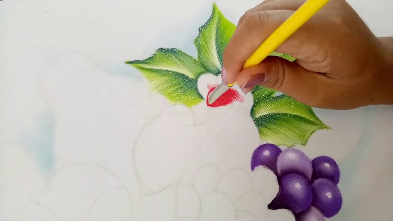 Como Pintar Hojas Con Cerezas 🍒 Navideñas