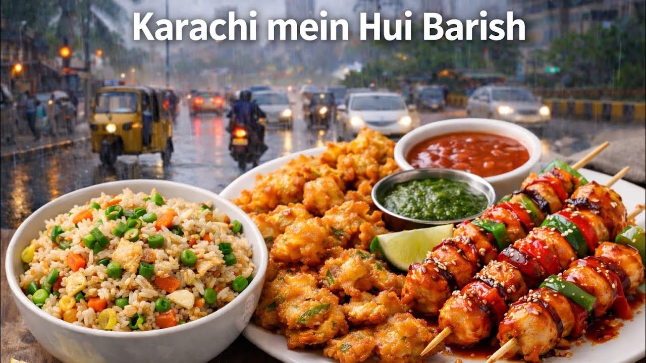 Karachi mein Hui Barish ⛈️ Maine banae fried rice chicken shashlik 🤫😋