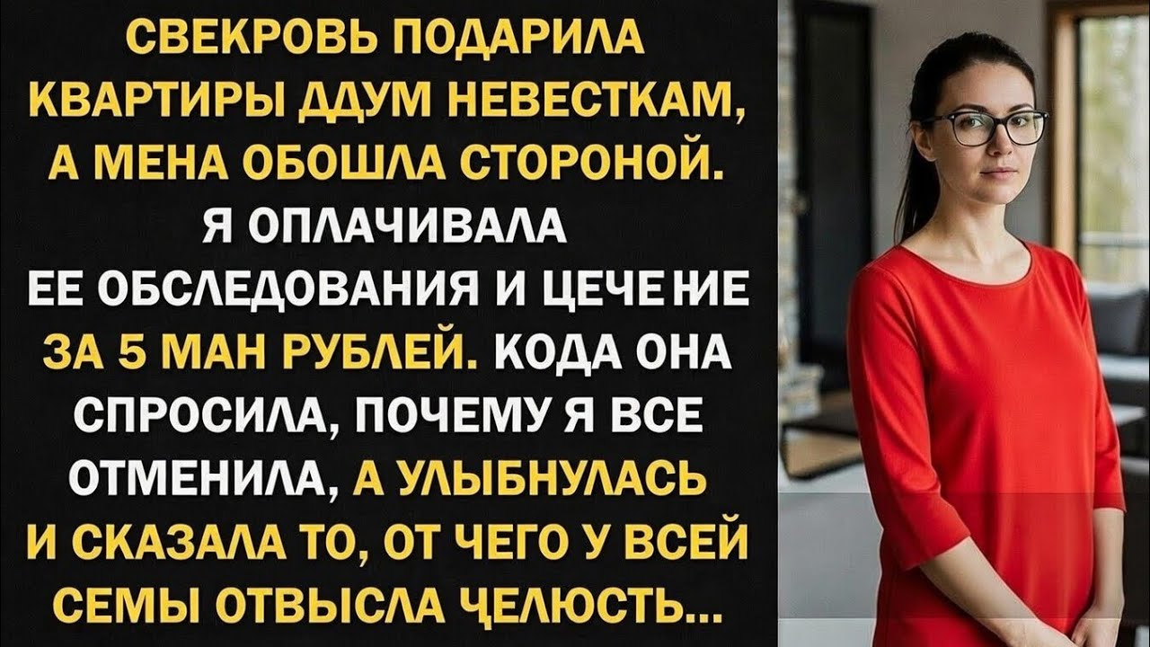 Я оплатила свекрови лечение за 5 млн. Она подарила квартиры двум невесткам, кроме меня... Тогда я...