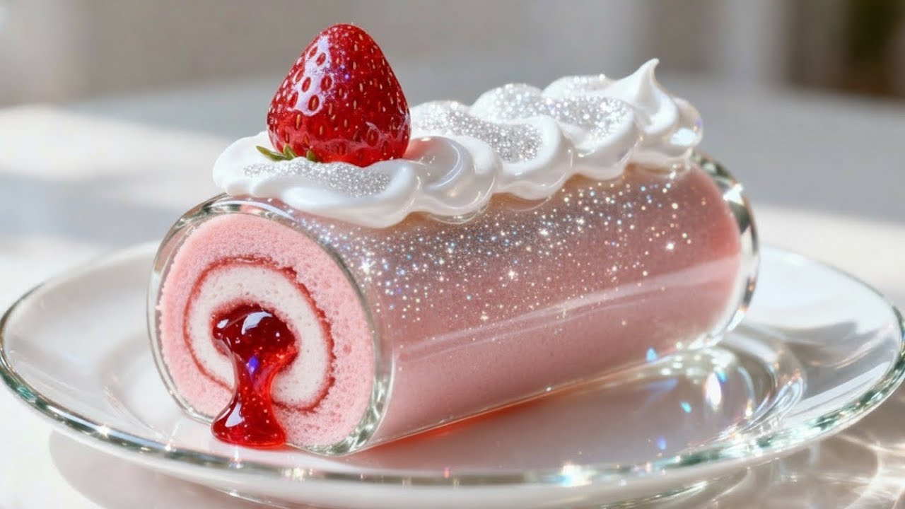 Ultra Satisfying's ASMR | Making a Glass Strawberry Swiss Roll🍰🍓 Satisfying and Relaxing Sounds🎧