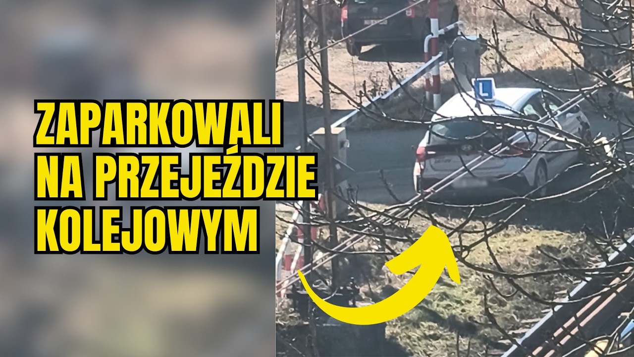 Nauka jazdy utknęła na przejeździe kolejowym. Potem manewrowali między rogatkami i zaparkowali.