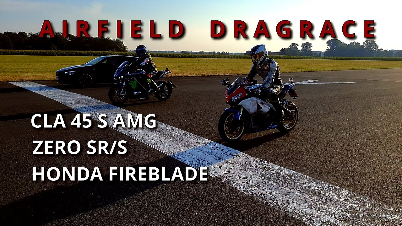 Dragrace Airfield CBR1000RR SC59 vs CLA AMG 45 S vs  ZERO SR/S || 1/8 1/4 Mile & 500 Meter [DE 4K]