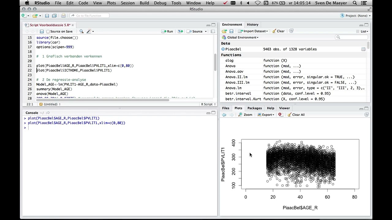 Screencast bivariate regressieanalyse in R