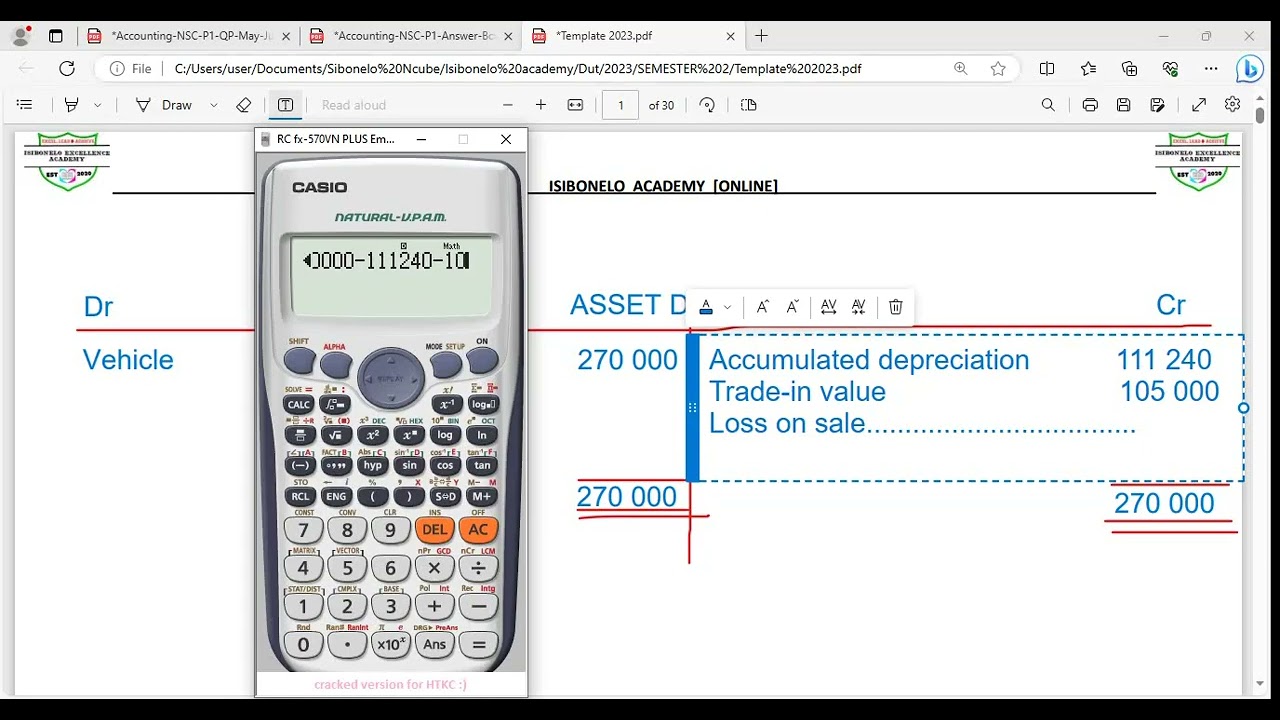 EC JUNE 2023 P1-QUESTION 1: Asset Disposal, Profit/Loss on sale of asset & Depreciation
