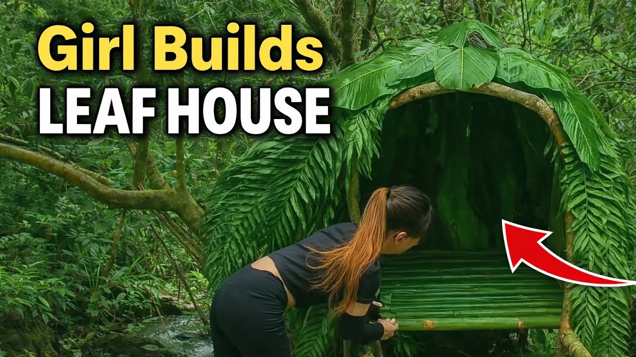 Incredible Forest Build | Girl Creates a Natural Leaf House in the Jungle
