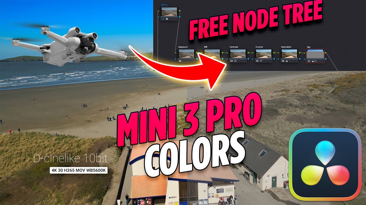Как сделать цвета DJI Mini 3 Pro потрясающими в Davinci Resolve — Бесплатное дерево узлов — Цвето...