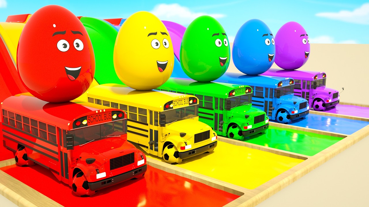 Giant Magic Surprise Eggs with Color School Buses 🌈🥚 | Learn Colors for Kids | DuZoo Kids Songs