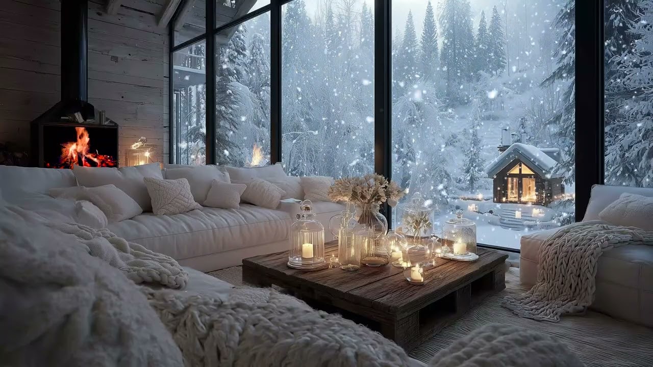 🔥🎹 Tranquil Winter Lounge Piano | Fireplace Ambiance & Snowy Night for Deep Sleep, Focus & Study