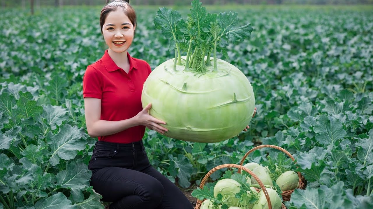 Harvesting 1000+KG of giant KOHLRABI at the farm for sale - Cooking traditional dishes.