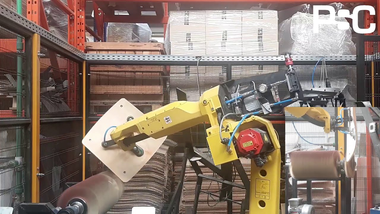 Wood working robot: sanding & riveting / Celula robotizata pentru bucsare si slefuire