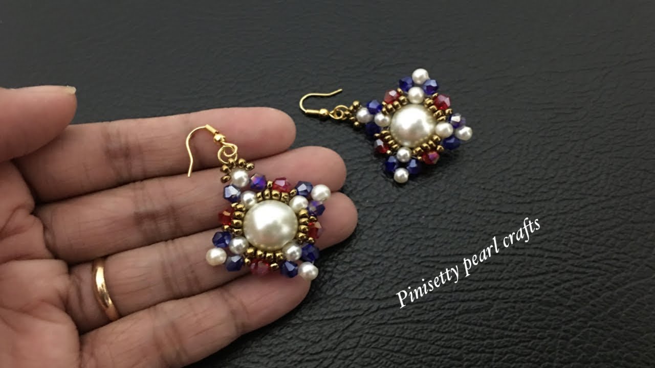 How to make beaded earrings/Pearl drop earrings tutorial/Party wear bicone earrings/Beaded jewelry.