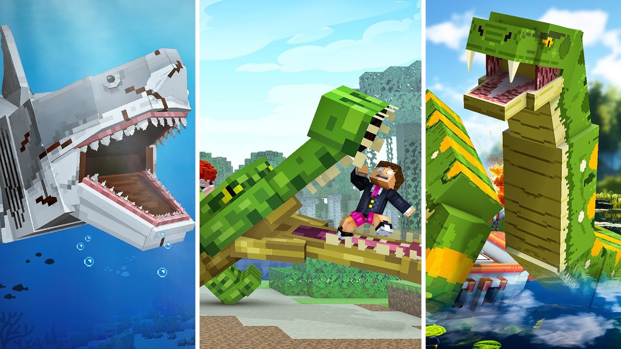 MEGALODON & TITANOBOA: MAIORES PREDADORES DO MUNDO no MINECRAFT! FILME