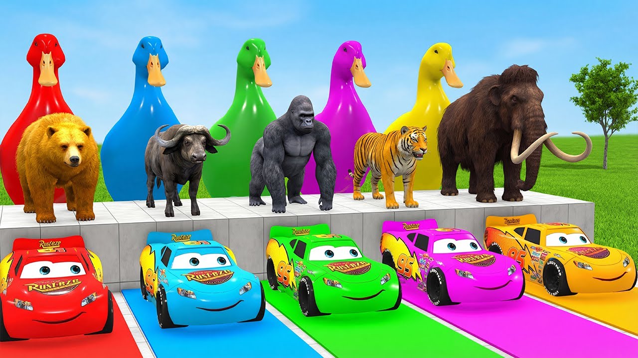 Massive Long Slide Game with Cow Elephant Gorilla Hippopotamus Tiger 3d Animal Game Funny 3d Animals