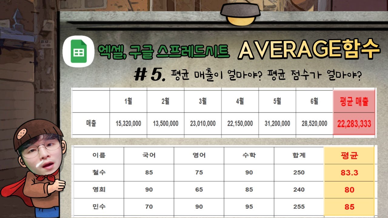 average함수, 평균 구하는 함수! 기본 함수 [구글스프레드시트, 엑셀]
