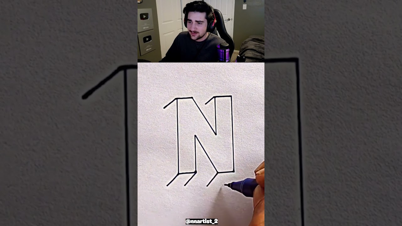 HOW TO DRAW 3D LETTER N #shorts