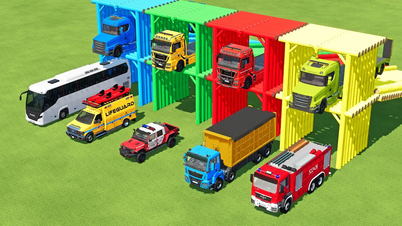 TRANSPORTING AMBULANCE, FORD POLICE, SERVICE TRUCK, FIRE DEPARTEMENT, MERCEDES MINI BUS - FS22