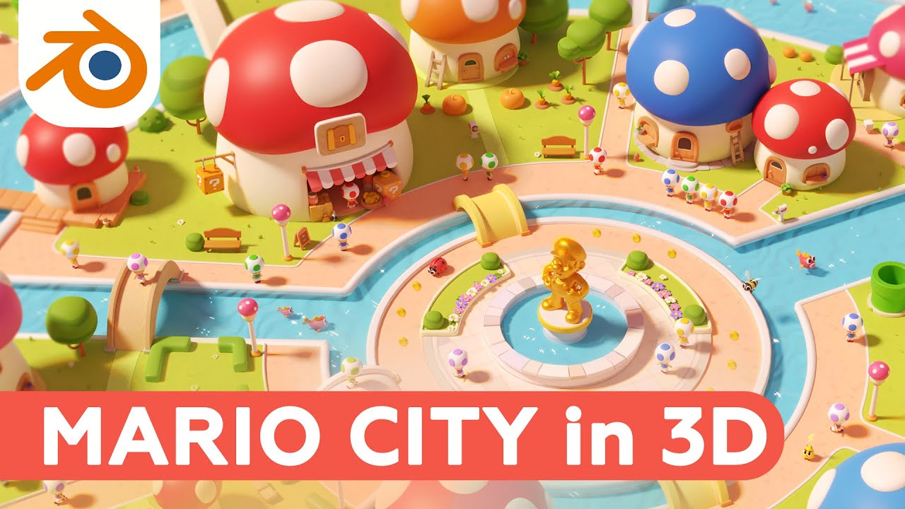 Mario City in Blender | Illustration in 3D | 2D to 3D process