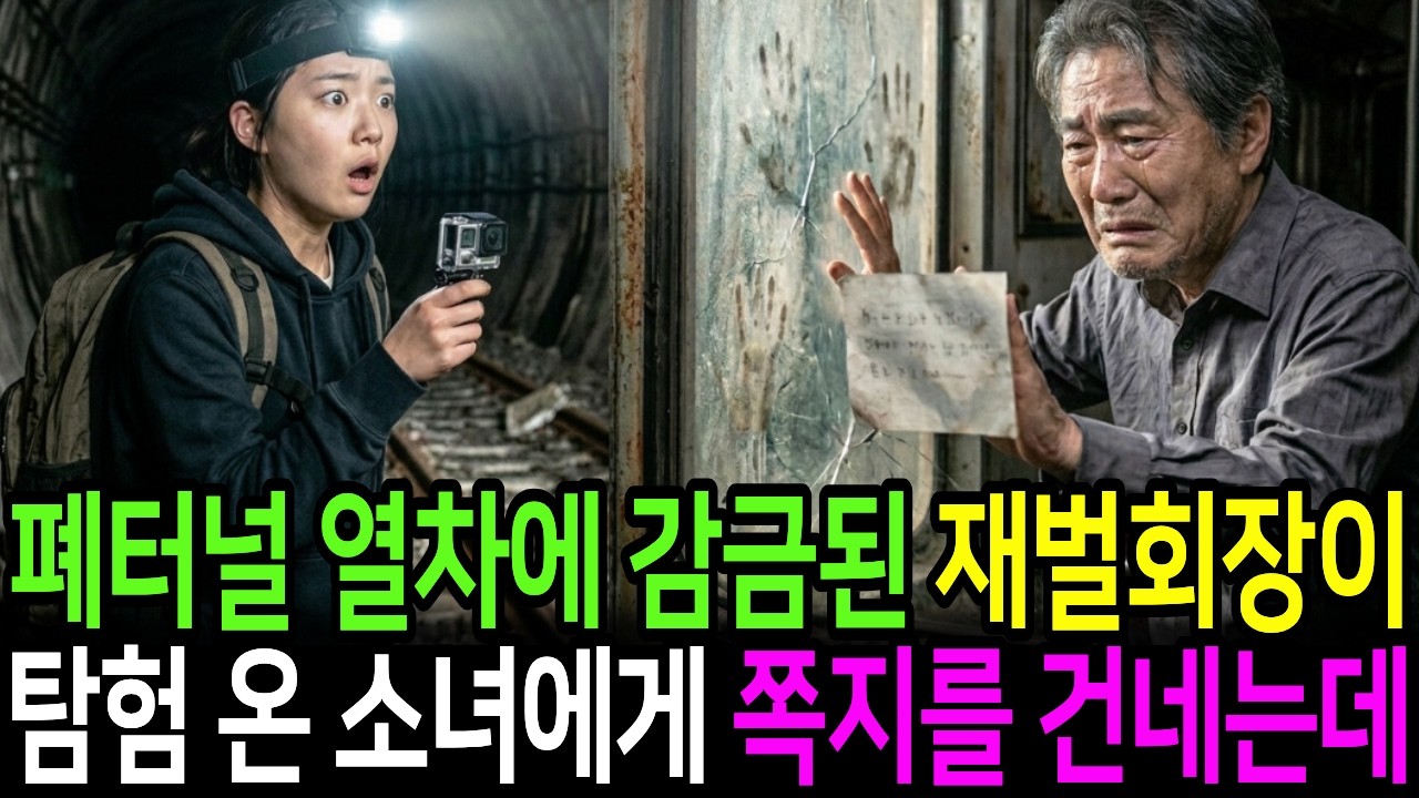 터널안에 버려진 지하철 안에 갇힌 재벌회장, 고스트스팟에 탐험온 소녀에게 쪽지를 건내는데