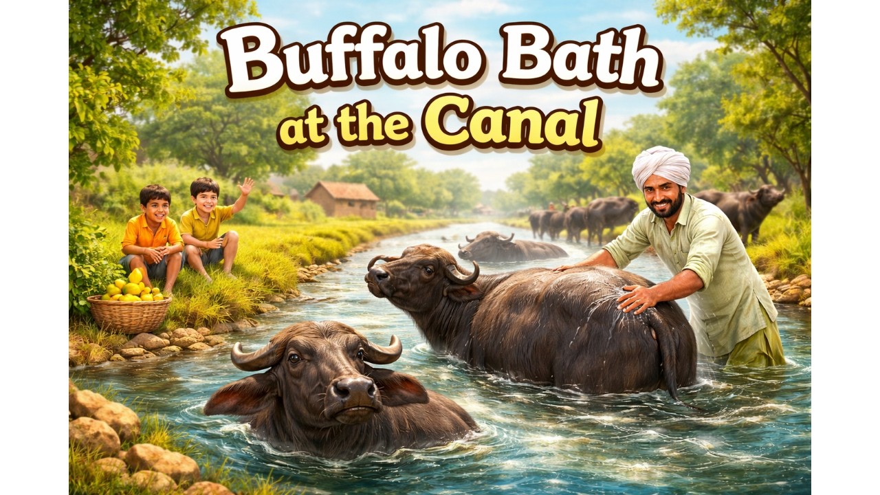 Buffalo Bath at the Canal | Relaxing Punjabi Village Life Animation