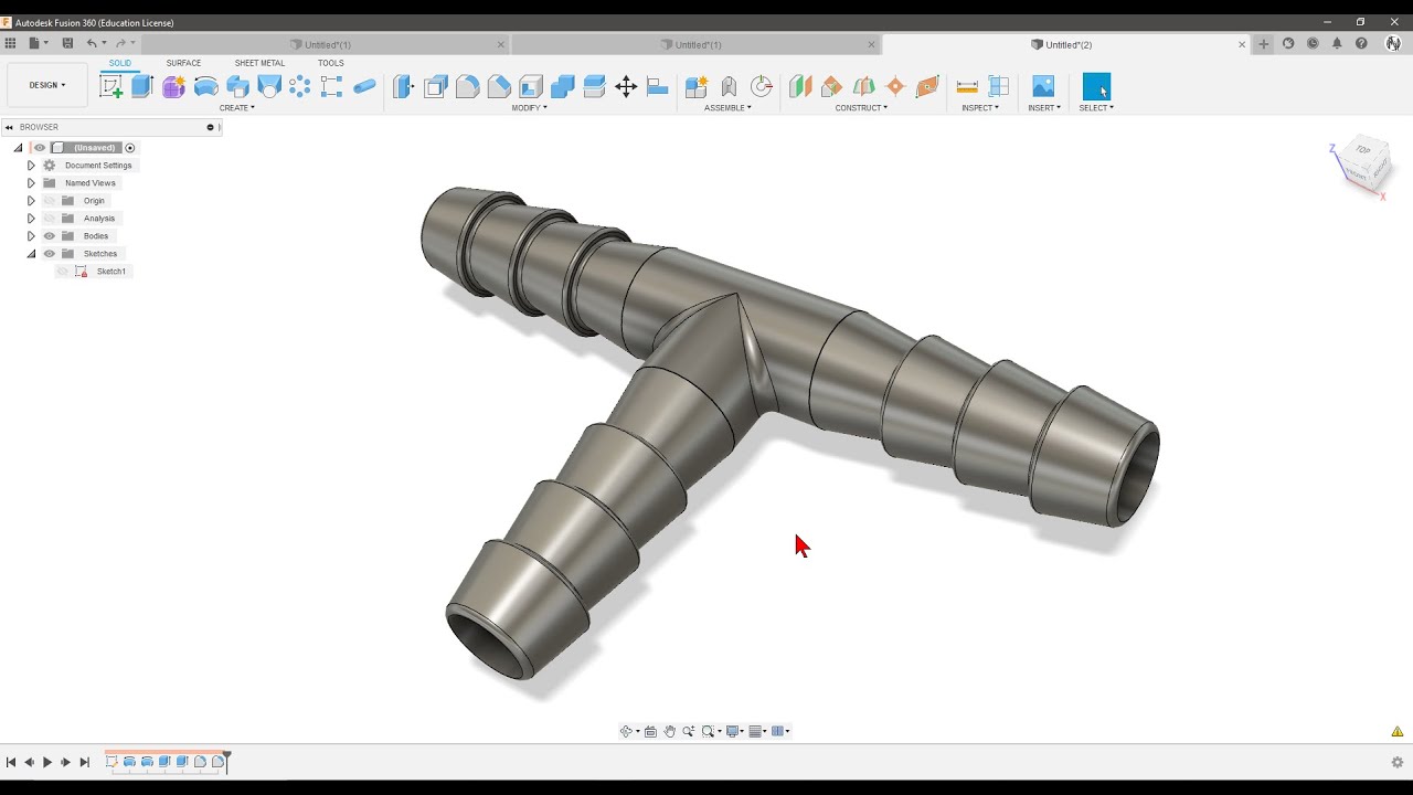 Les Tutos Fusion 360 de Manu - Raccord en T pour tuyau de 8mm de diamètre - #LTF360DM #Aquarium