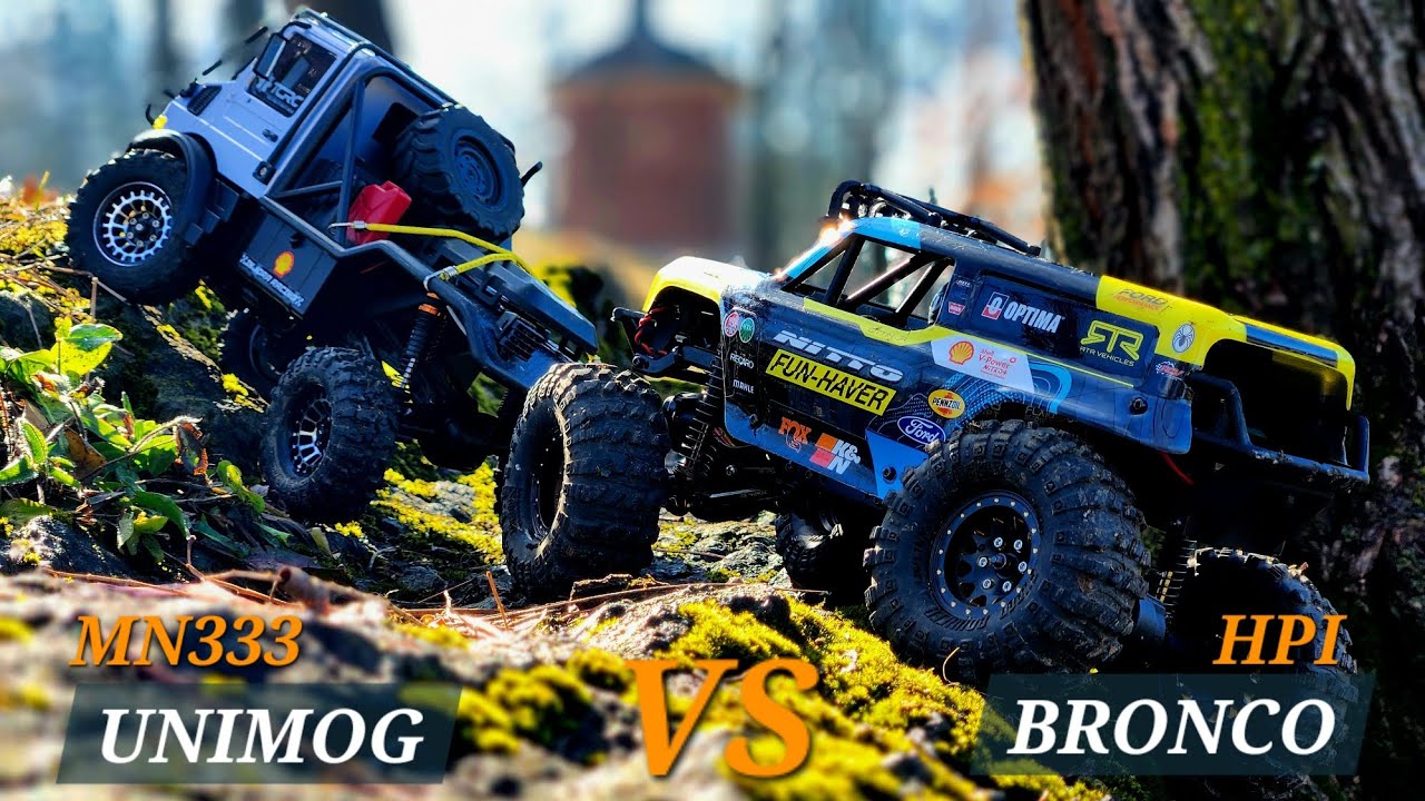 MN333 Unimog против Hpi Venture 18 U4 Bronco ЭПИЧЕСКАЯ битва на радиоуправляемых гусеничных машин...