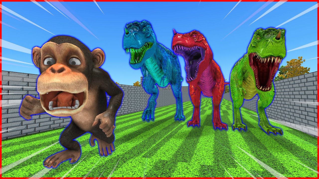 Funny monkey run away from T-rex clan | Mammoth life
