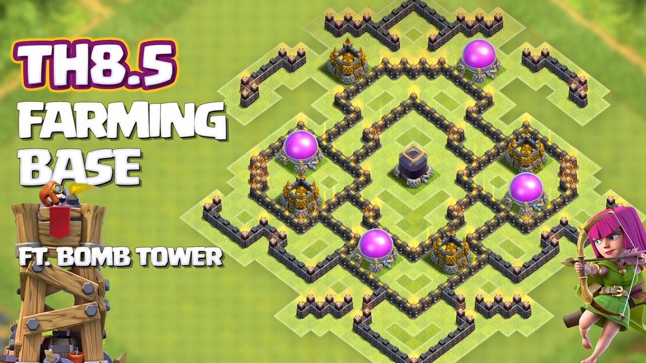 Town Hall 8.5 Farming Base Nov 2016 ft. Bomb Tower - Walls, Storages, Traps, Tesla, AD & AQ