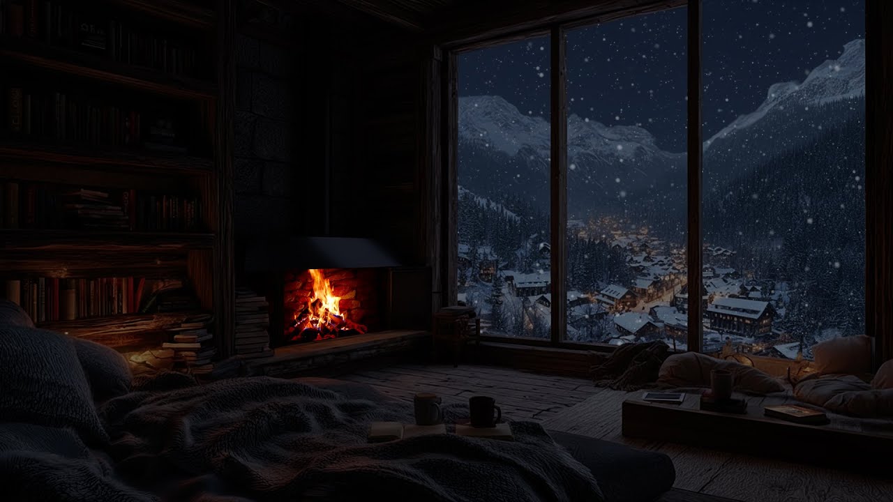Soft Snow Moving Gently Around Firelight ❄️ A Calm Winter Atmosphere for Focus