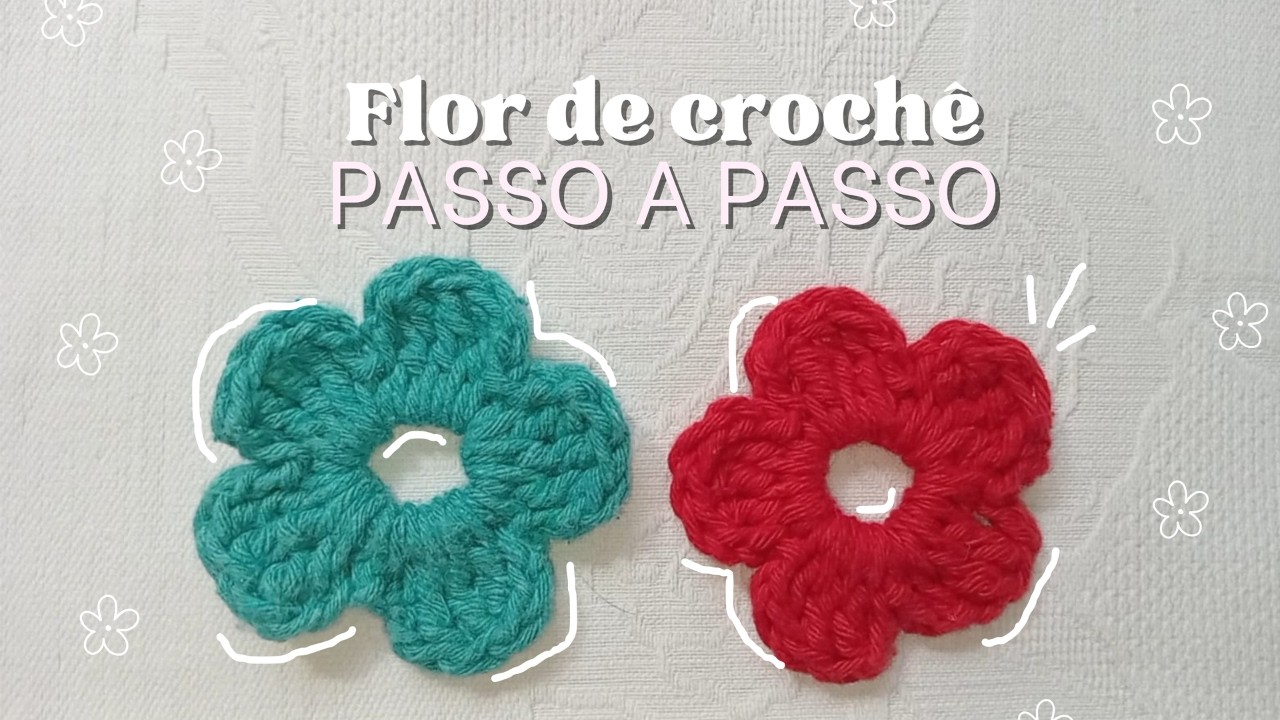💌tutorial para completos iniciantes: flor média de crochê (5 pétalas) 🌸