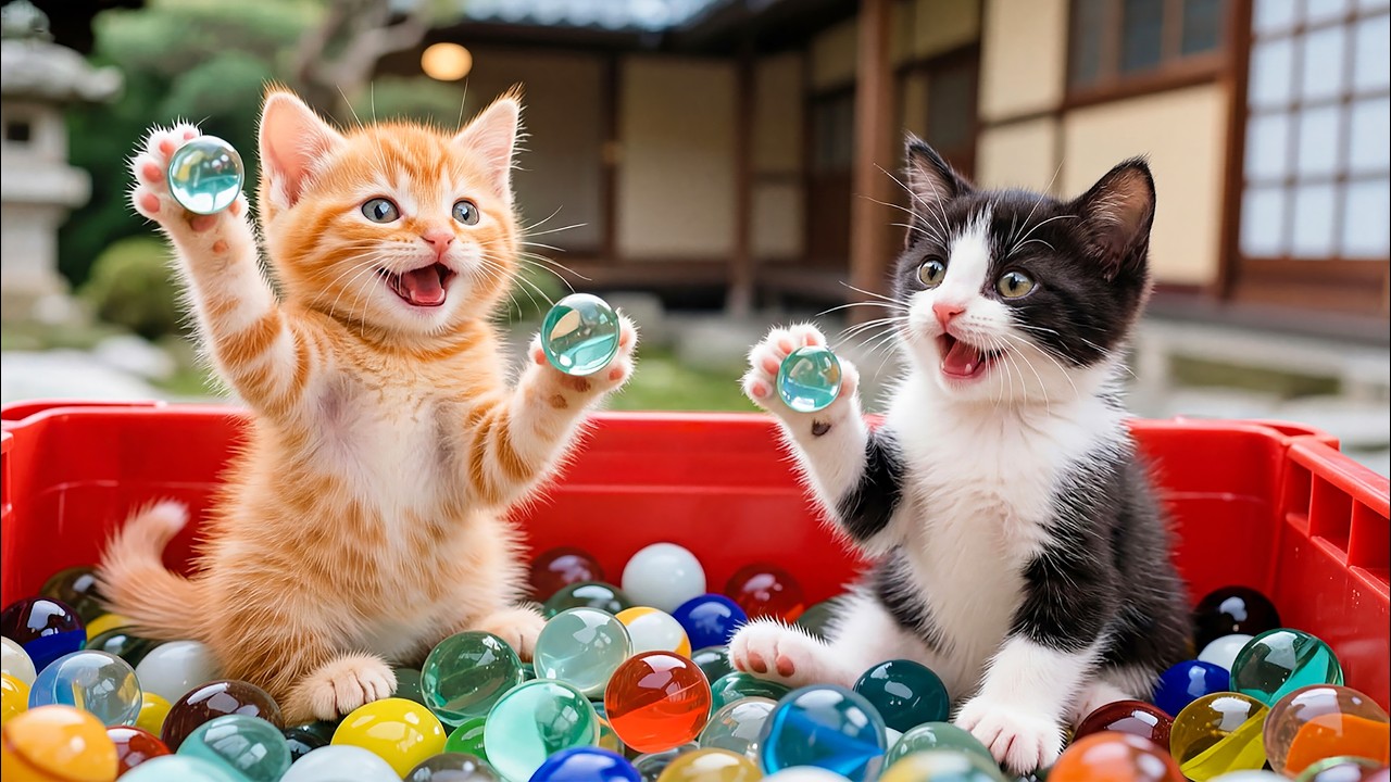 😻🎉 Funny Kittens Discover a Box of Marbles
