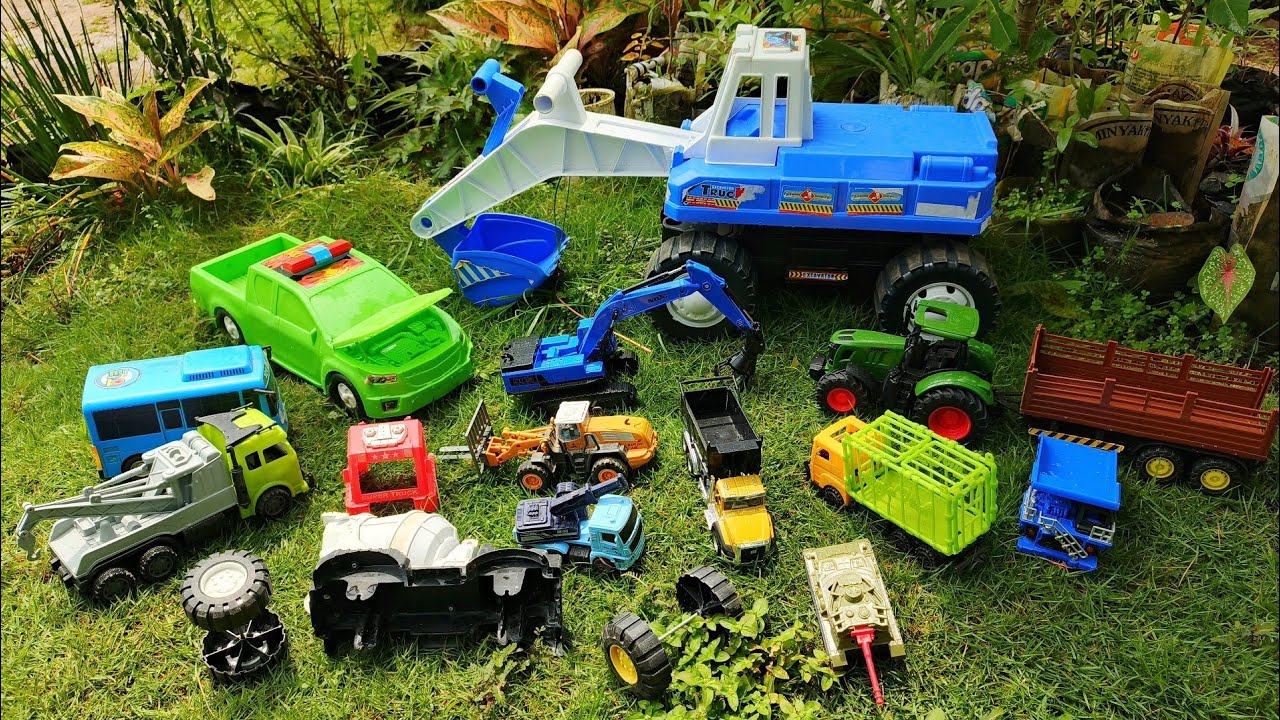 Mencari dan Merakit Mobil mobilan Excavator Besar Truk Derek Mobil Pencapit Forklift Farms Tractors