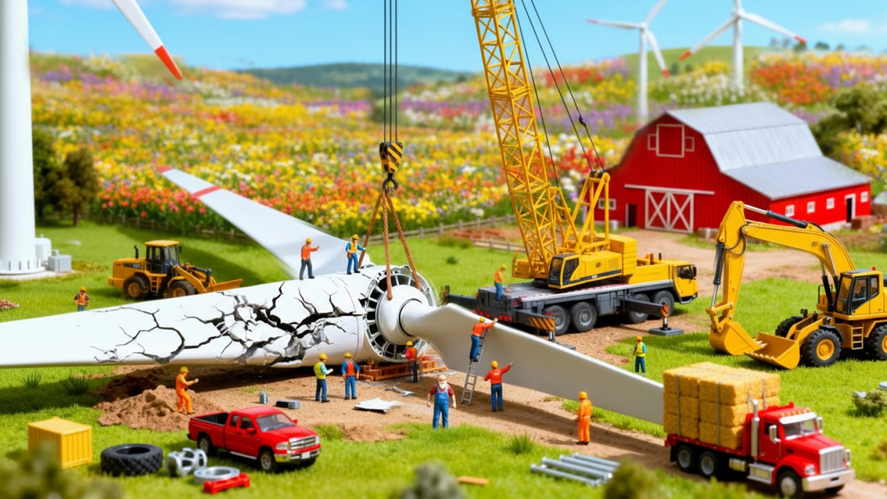 Miniature Construction: Installing Wind Turbines for the Farm After Migratory Bird Damage ⚡