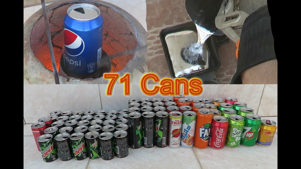 اذابة قناني الصودا لصنع سبيكة الومنيوم melting soda cans to ingot.
