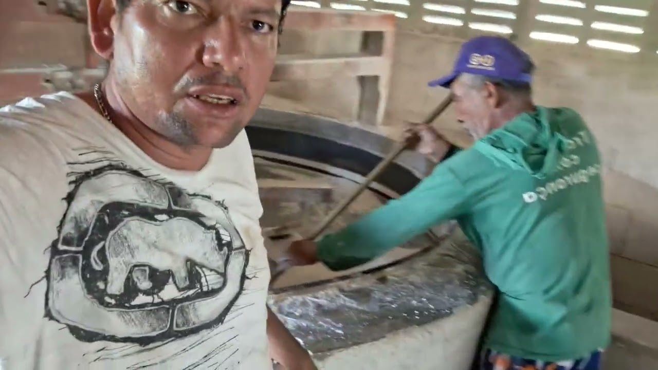 Almir na casa de farinha olhando o amigo do Santo tirar a goma seca🌴🌴🌴🏚🏚