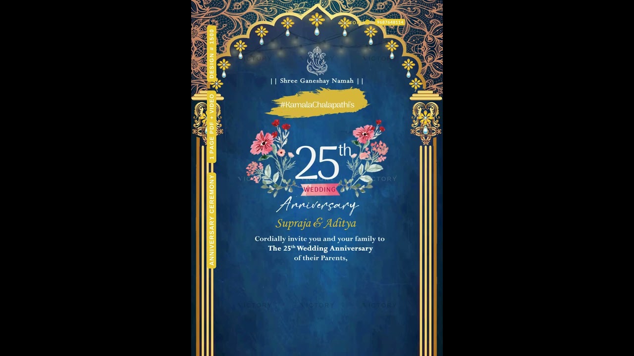 25th Wedding Anniversary invitation video in english language with gate design 1500