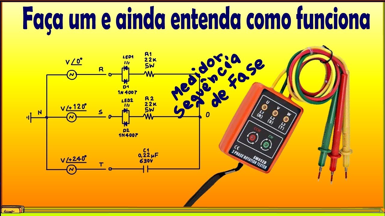 Como construí um medidor de sequência de fase bem explicadinho!