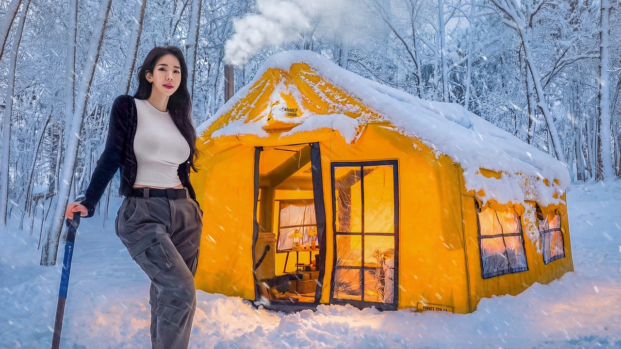❄️HEAVY SNOW CAMPING INSIDE A LUXURY AIR TENT