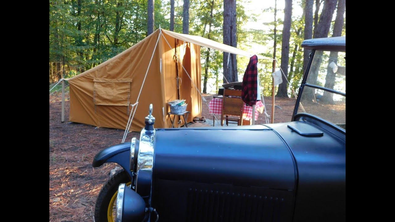 Vintage Model T Auto Camping with Family at Ozark National Forest Lake using our Canvas Auto Tent