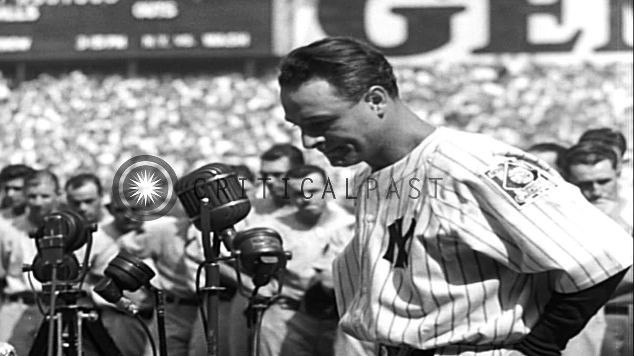 Lou Gehrig and Babe Ruth address the crowd on 