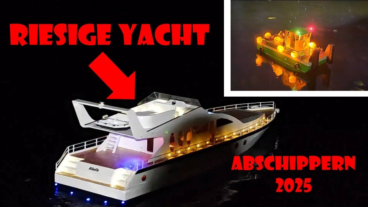 Riesige Motoryacht mit Vollspeed beim Abschippern des SMC Leipzig