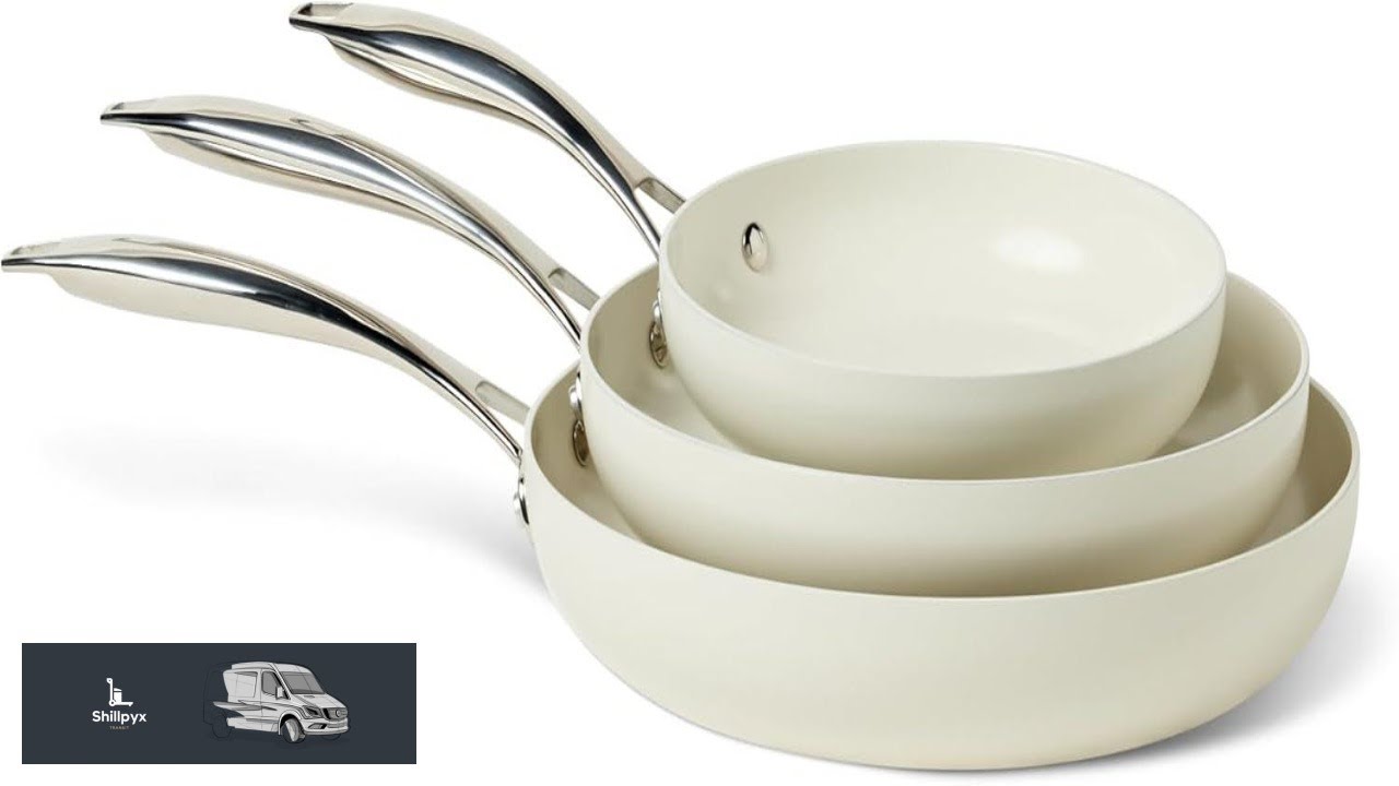 Amazon Basics Ceramic Nonstick Cookware 3 Piece Set of Pans All Cooktop Friendly