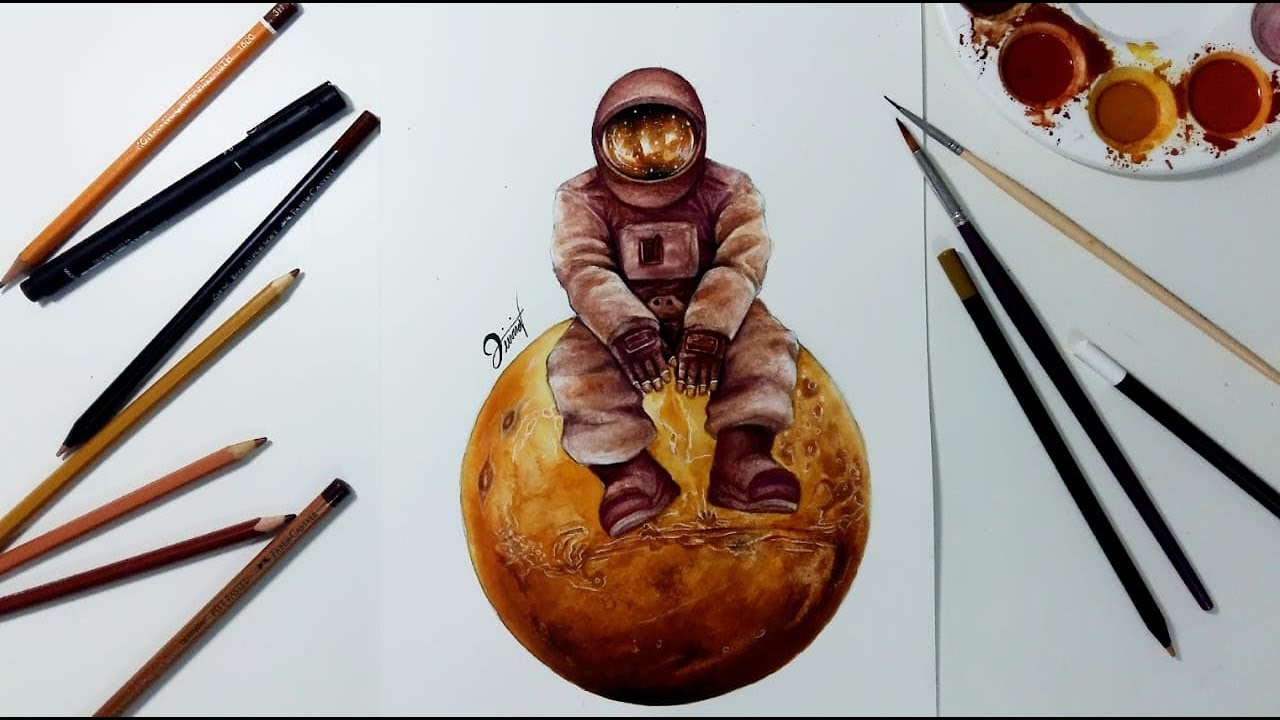 Speed Drawing - ASTRONAUT ON MARS【Aquarela /Watercolor Speedpaint】