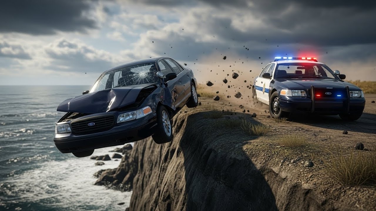 Police Chase Ends in Cliff Drop – BeamNG.drive Simulation